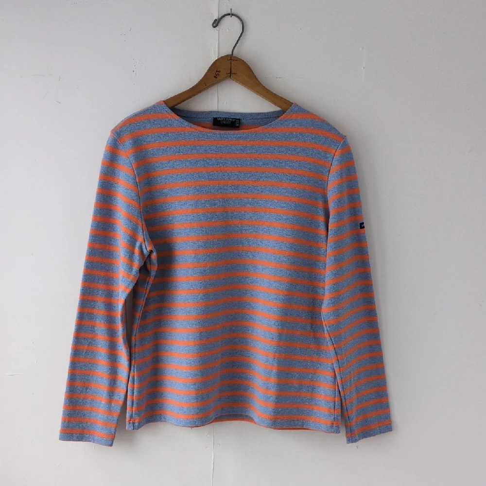 Saint James Atelier Striped Long Sleeve Shirt Light Blue Orange Cotton Size 12 - Picture 2 of 15